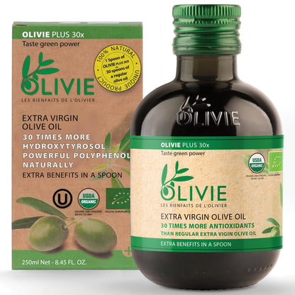 Organic High Polyphenol Extra Virgin Olive Oil, 30x More Hydroxytyrosol, Polyphenols 1250 mg/kg & Antioxidants, Research-Backed, OLIVIE PLUS 30X, Pure Cold Pressed EVOO