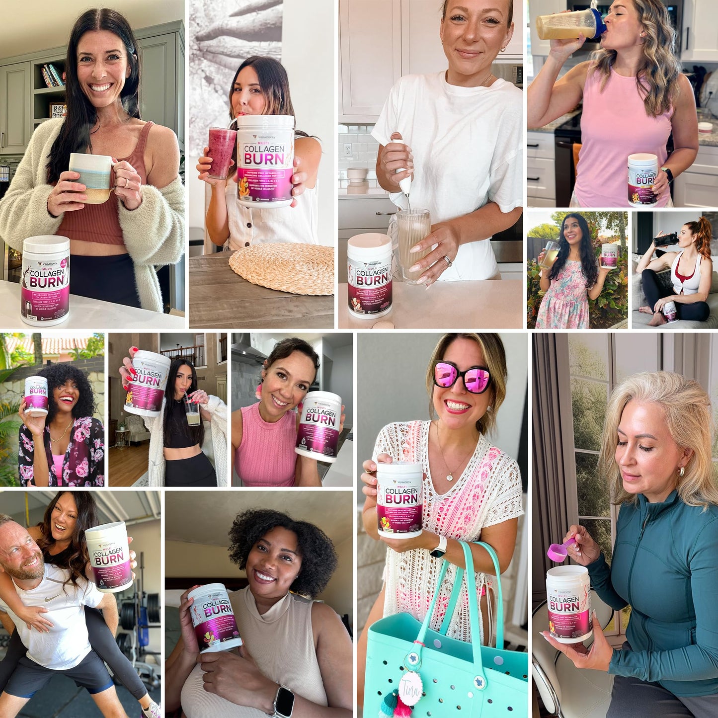 Multi Collagen Burn: Hydrolyzed Protein Peptides with Hyaluronic Acid, Vitamin C, SOD B Dimpless, Types I, II, III, V and X, Caffeine-Free Strawberry