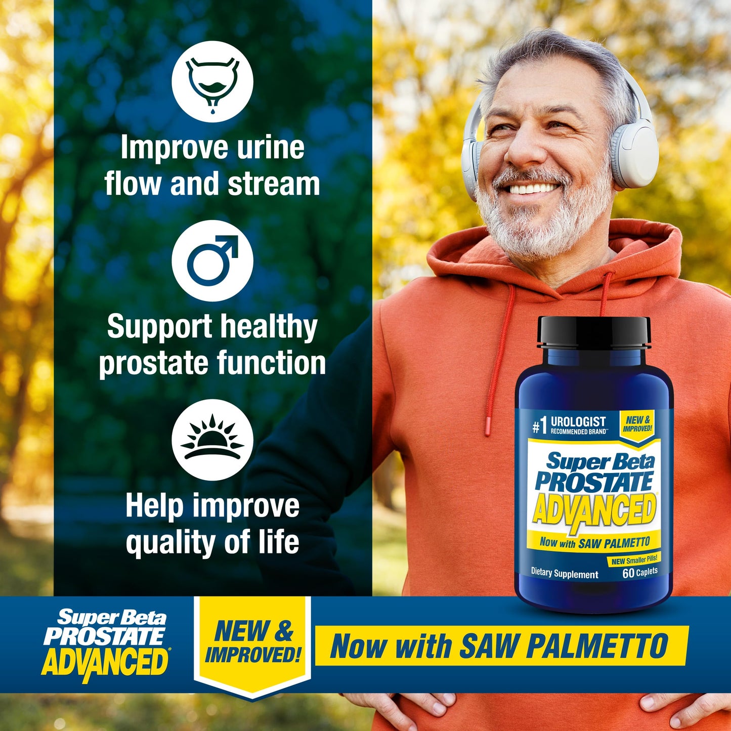 SUPER BETA PROSTATE Advanced with Saw Palmetto - Prostate Health Supplements for Men, Bladder & Urinary Support with Beta-sitosterol, Reishi, Saw Palmetto, Vitamin D