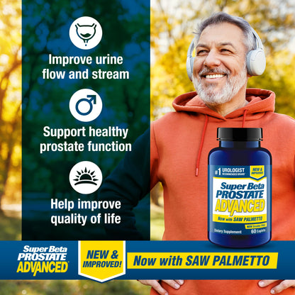 SUPER BETA PROSTATE Advanced with Saw Palmetto - Prostate Health Supplements for Men, Bladder & Urinary Support with Beta-sitosterol, Reishi, Saw Palmetto, Vitamin D