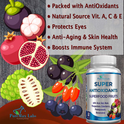 Super Antioxidant Fruit Superfood Complex - Powerful Antioxidant Superfruits, Acai, Goji, Noni, Mangosteen, Pomegranate, Elderberry, Resveratrol,