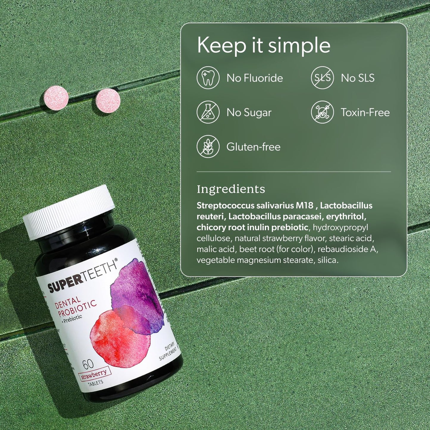 SuperTeeth Oral Probiotics for Mouth Bad Breath & Cavities, Oral Defense Dental Probiotic to Support Healthy Teeth & Gums, Lactobacillus Reuteri Chewable
