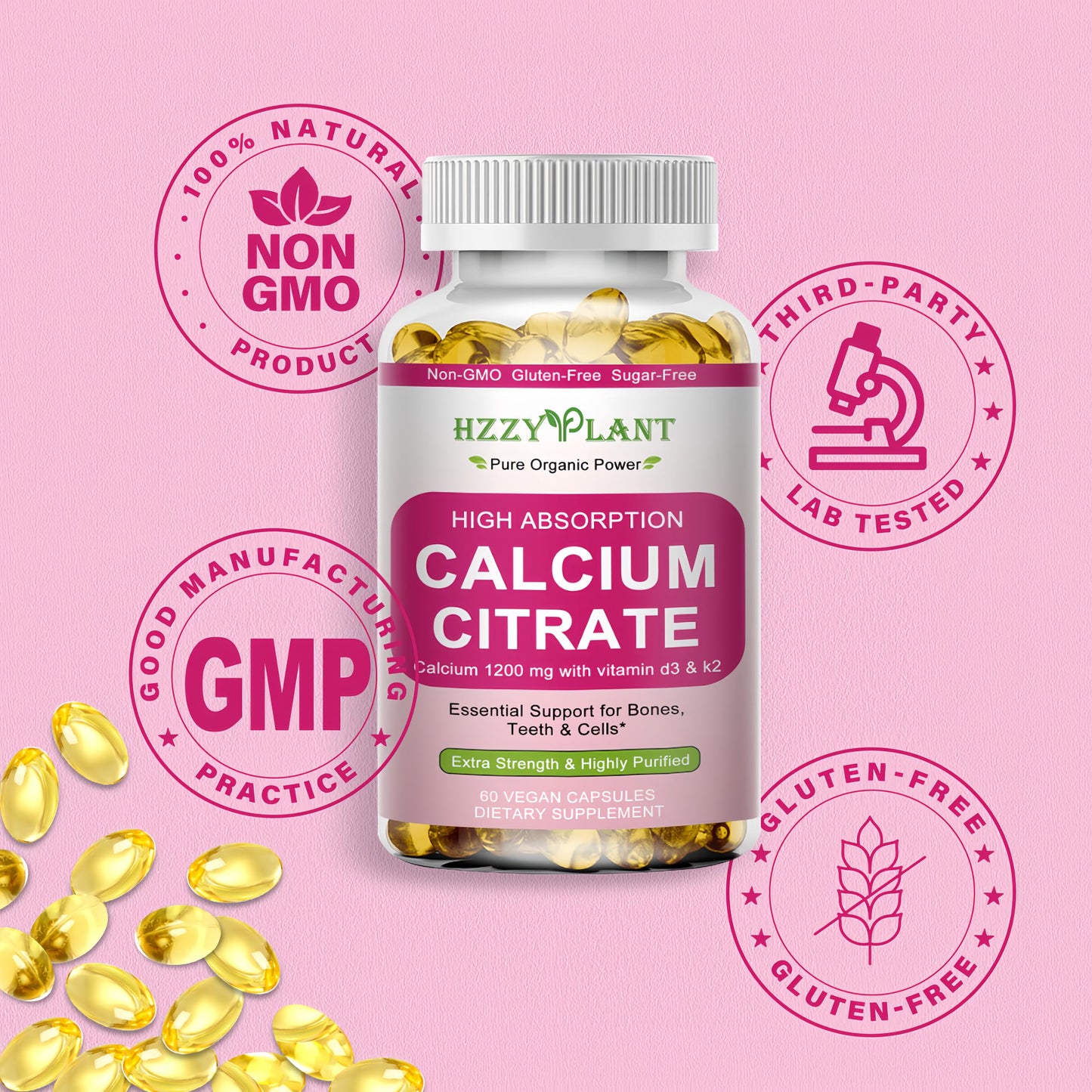 Calcium Supplements for Women Softgels, High Absorption Calcium Citrate Supplement Essential Mineral Calcium 1200 mg with Vitamin D3 Magnesium for Bone Health Support