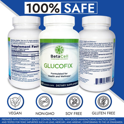 BETACELL Glucofix - Supplement - Herbal Supplement with Cinnamon, Gymnema, , Bitter Melon, and Turmeric - 120 Capsules