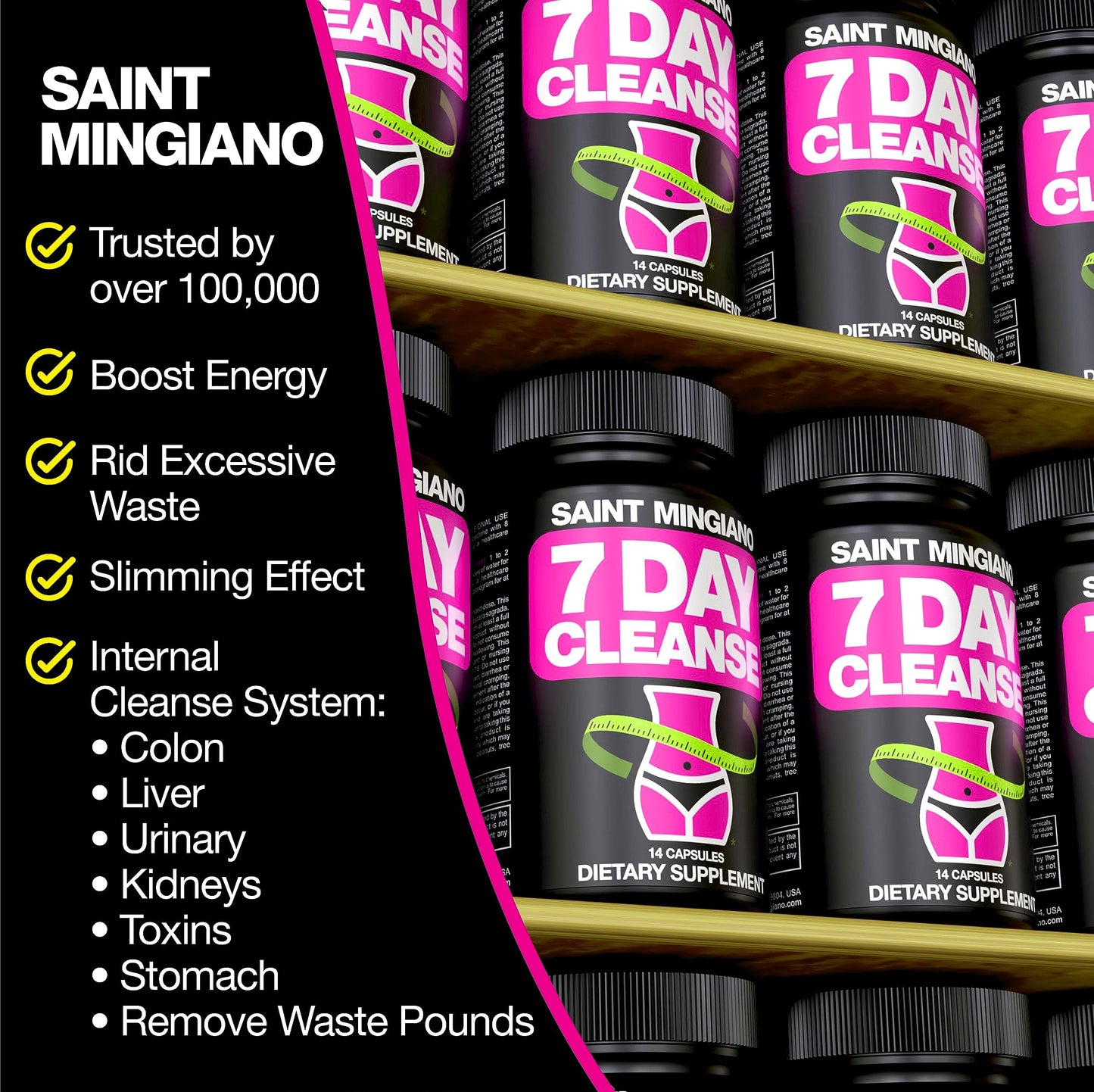 Saint Mingiano 7 Day Cleanse Program | Colon Detox with Natural Laxative for Constipation & Bloating | Extra-Strength Senna