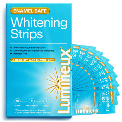 Lumineux Teeth Whitening Strips Kit - 9 Treatments (1 Month) - Peroxide Free - Enamel Safe for Whiter Teeth - Whitening Without The Sensitivity
