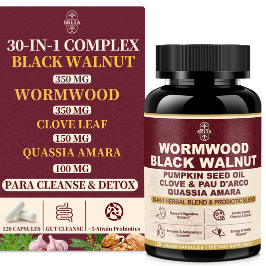 30-in-1 Liposomal Wormwood Black Walnut Clove Cleanse for Humans Capsules – Gut Cleanse & Digestive Support with Clove, Pumpkin Seed Oil, Garlic, Quassia Amara