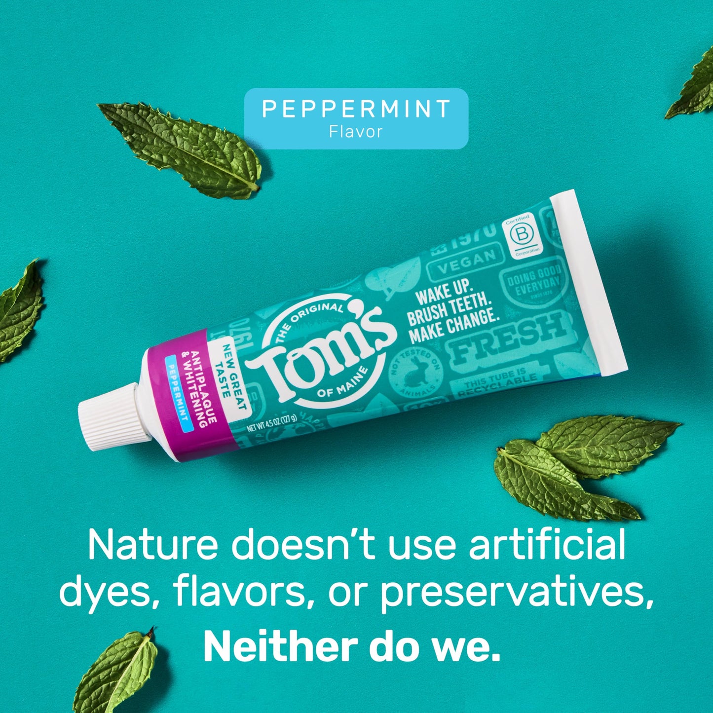 Tom's of Maine Fluoride-Free Antiplaque & Whitening Natural Toothpaste, Peppermint, 5.5 oz. (Pack of 2)