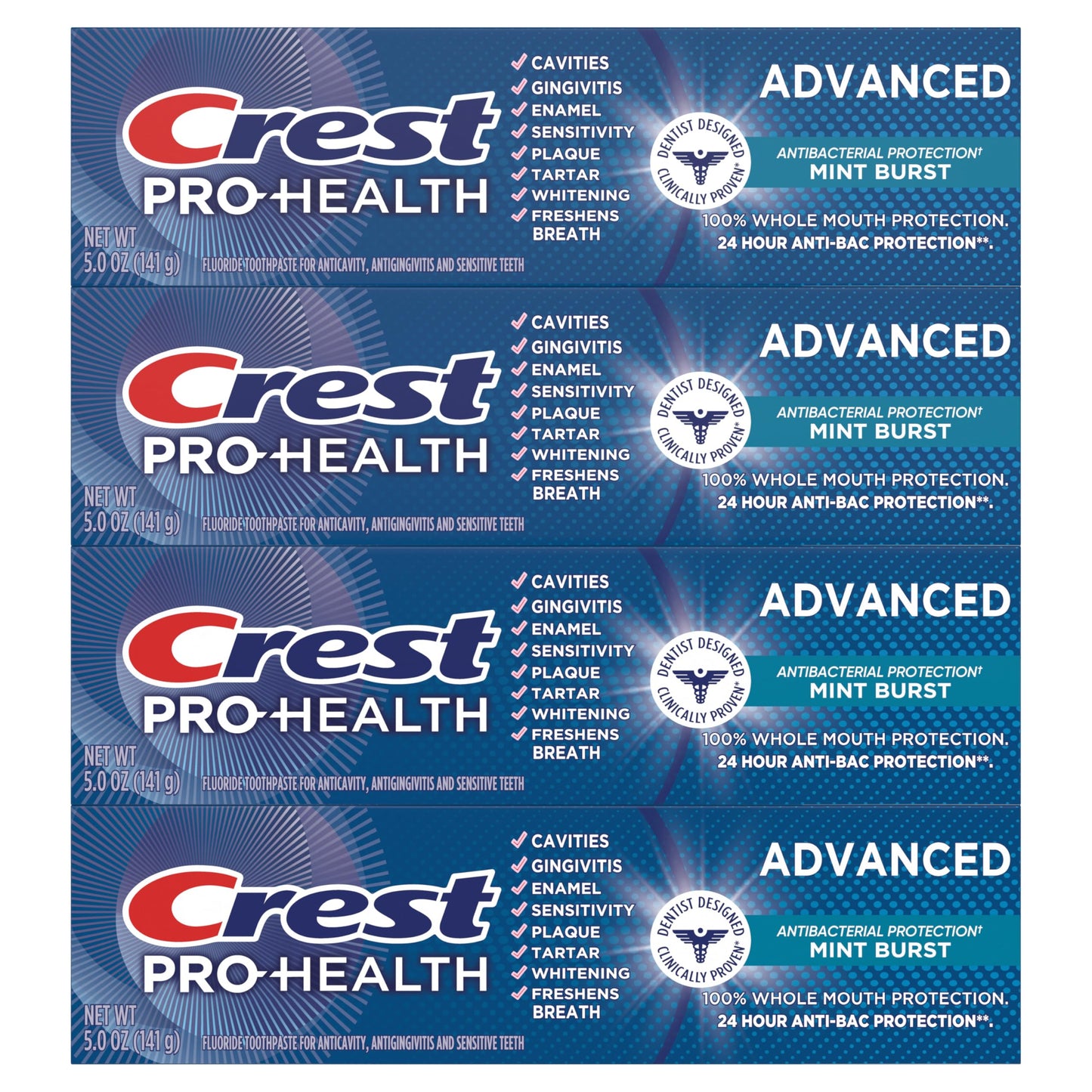 Crest Pro-Health Advanced Antibacterial Protection Toothpaste,5 oz 4 Pack, Teeth Whitening for adults, Breath Freshener, for Sensitive Teeth, Gum Health,