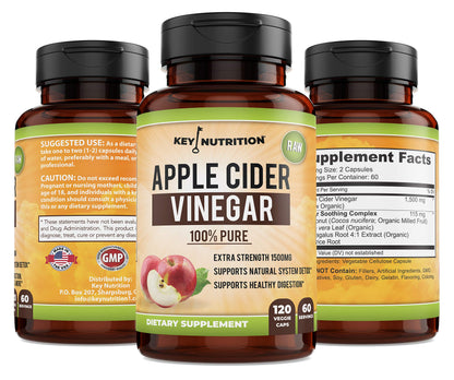 Key Nutrition Apple Cider Vinegar 1500mg, 100% Organic, Pure & Raw - Healthy Digestion & Detox Support - 60 Day Supply