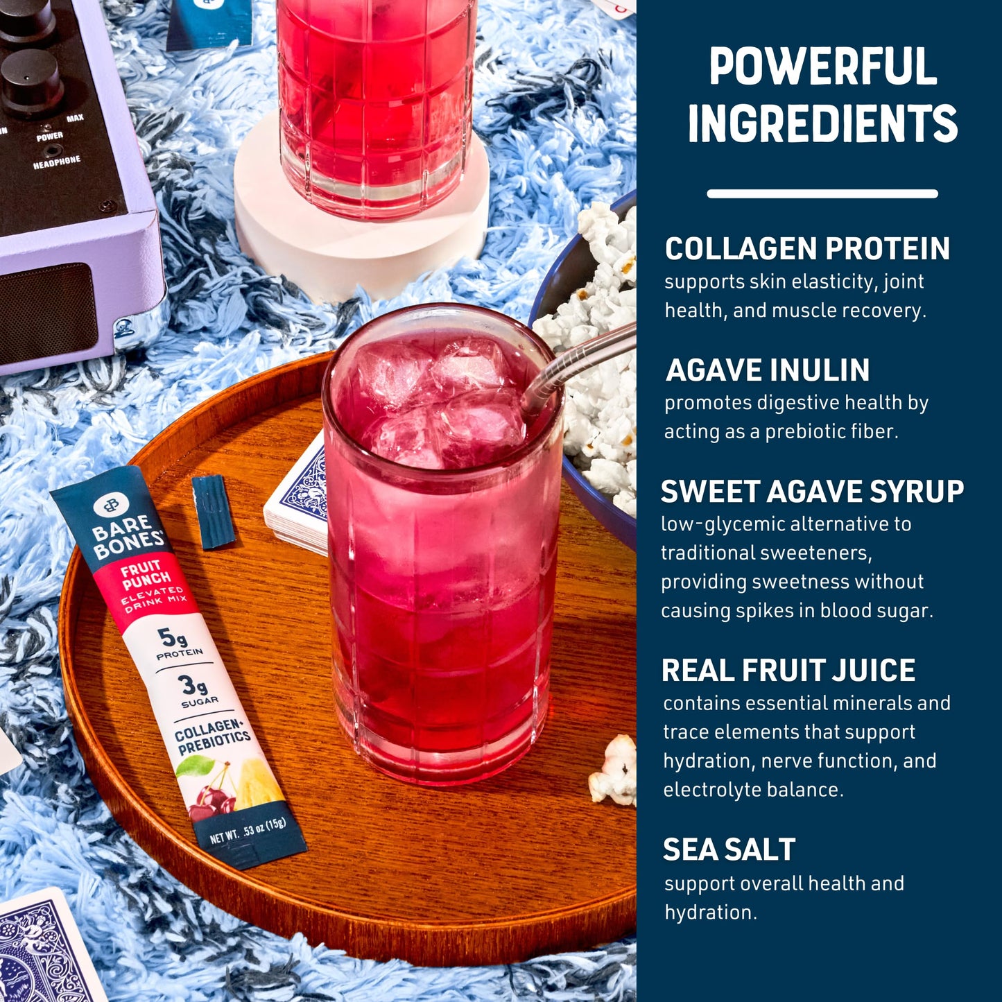 Bare Bones Fruit Punch Fruit Collagen Peptides Powder Drink Mix Packets | 5g Protein | Naturally Sweetened | Light & Flavorful | Gluten-Free On-the-Go Stick