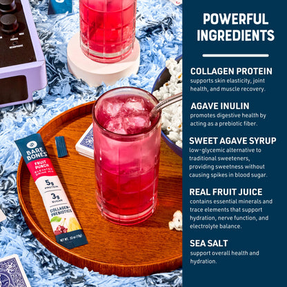 Bare Bones Fruit Punch Fruit Collagen Peptides Powder Drink Mix Packets | 5g Protein | Naturally Sweetened | Light & Flavorful | Gluten-Free On-the-Go Stick