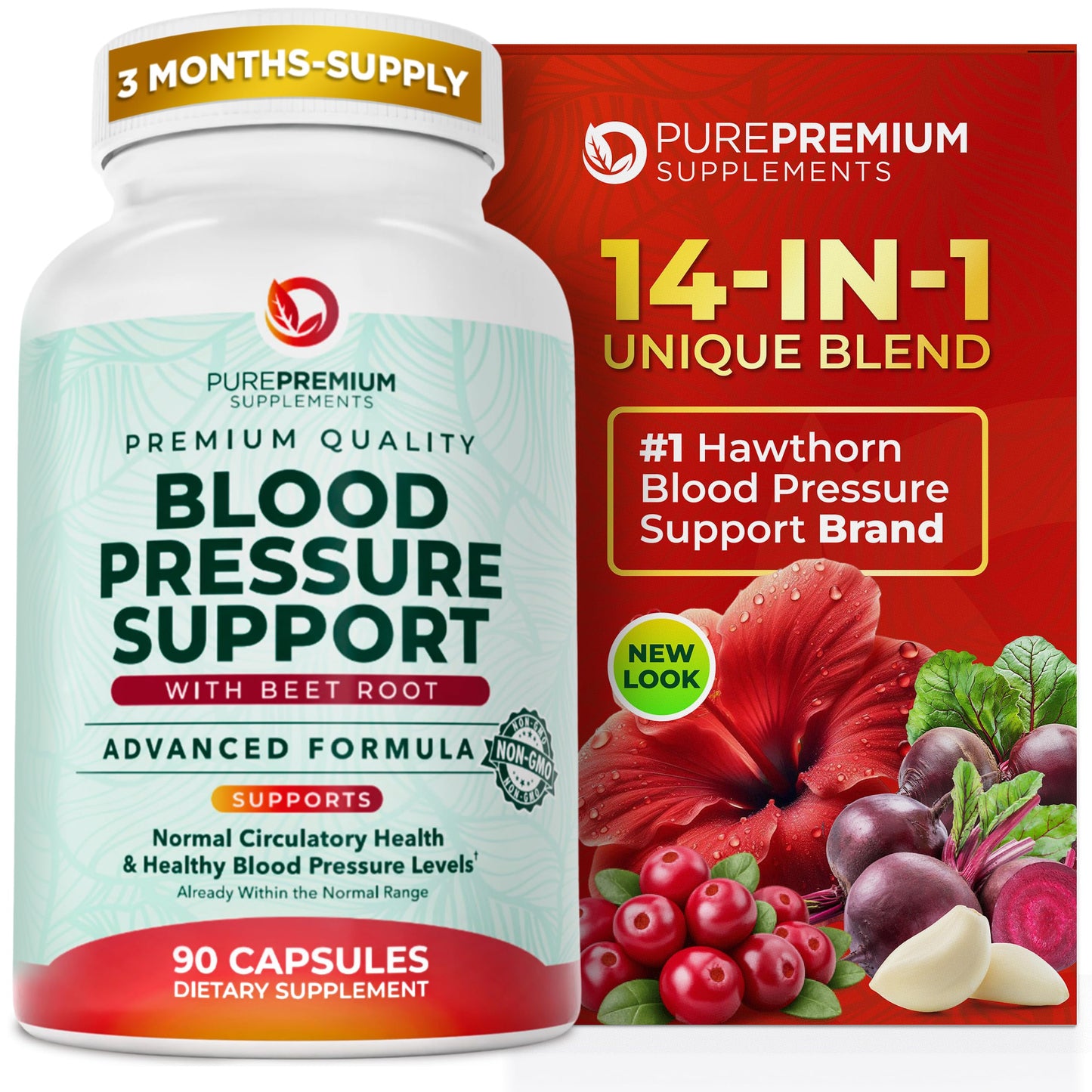 PurePremium Beet Root Capsules for Blood Pressure Support – 14-in-1 Formula with Beetroot Powder, Hawthorn, Hibiscus & Garlic for Normal