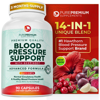 PurePremium Beet Root Capsules for Blood Pressure Support – 14-in-1 Formula with Beetroot Powder, Hawthorn, Hibiscus & Garlic for Normal